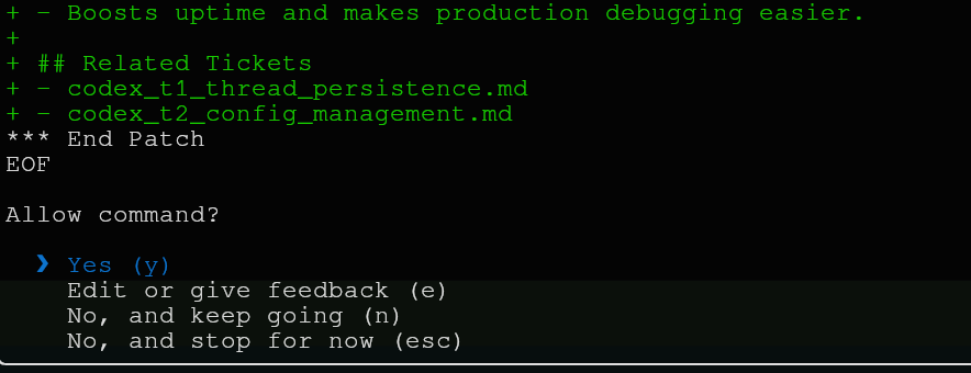 Repetitive file creation confirmation prompts in OpenAI Codex CLI