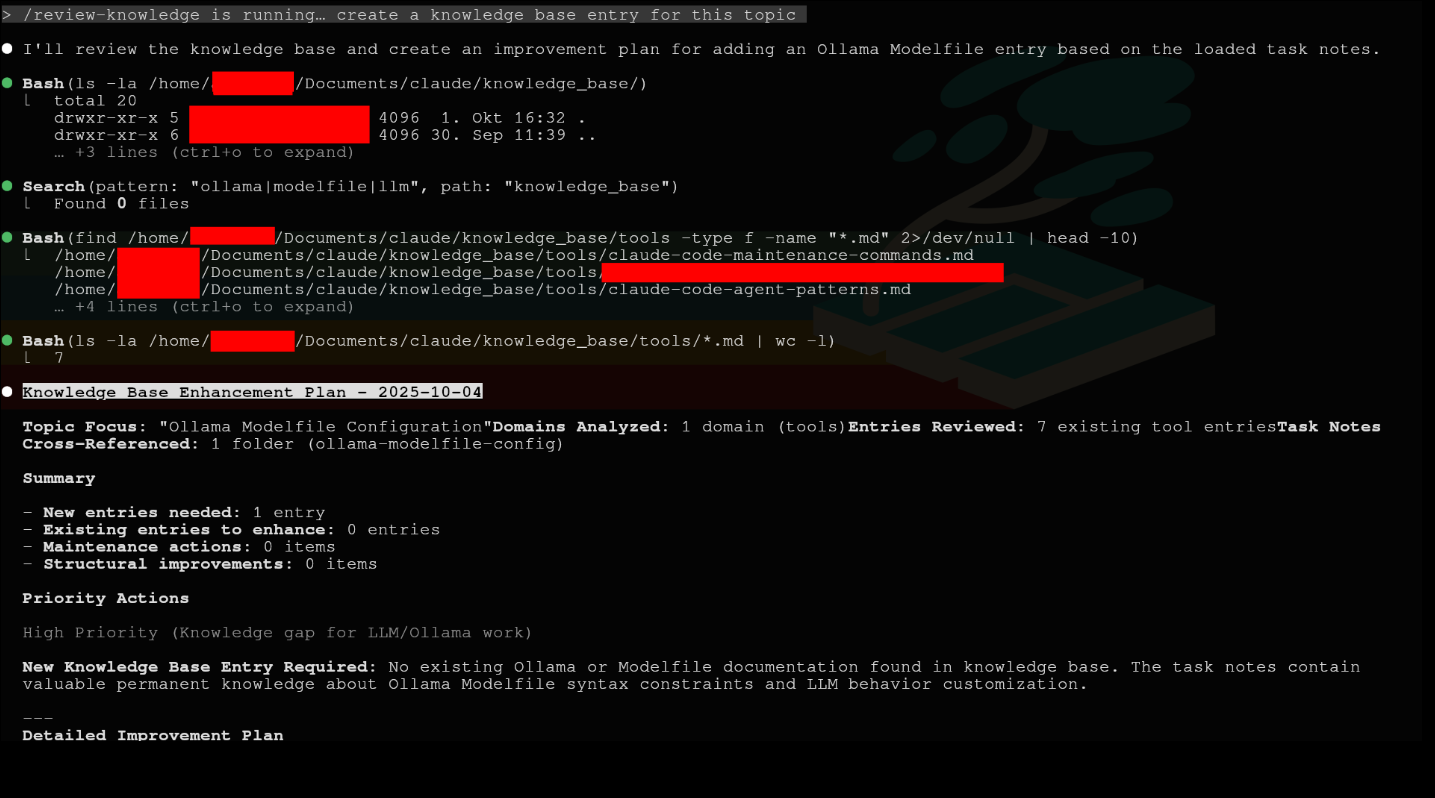 Knowledge base curator proposes an enhancement plan based on task notes.