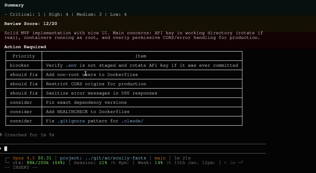 Claude Code PR review output with suggestions